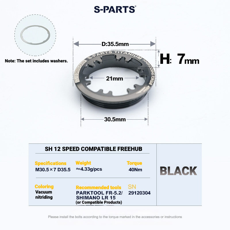 S-PARTS MTB 및 로드 바이크용 티타늄 카세트 락링 (시마노 및 SRAM 호환)