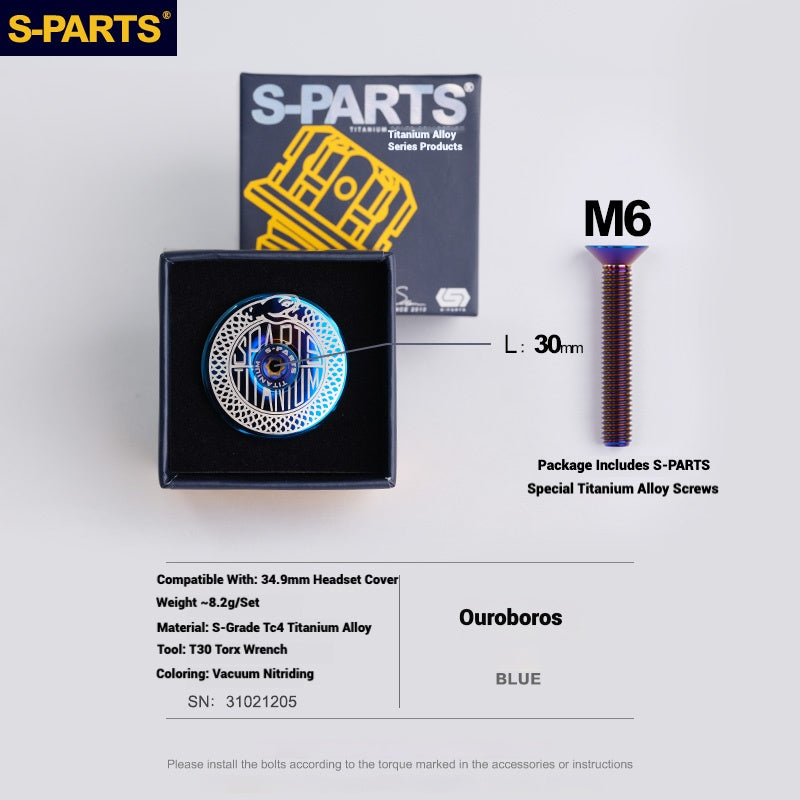 S-PARTS Titanium OD2 34.9 mm Laser Headset Cap｜CNC Machined｜Multiple Designs Available