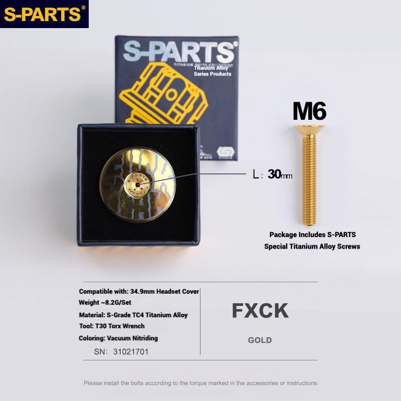 S-PARTS Titanium OD2 34.9 mm Laser Headset Cap｜CNC Machined｜Multiple Designs Available