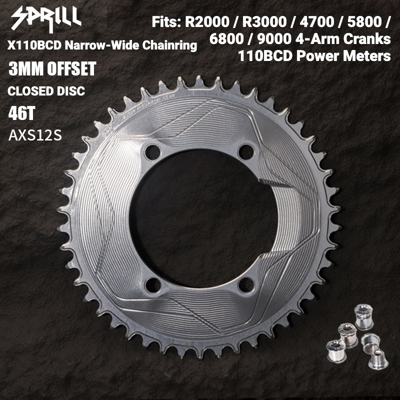 PASS QUEST SPRILL X110BCD 3mm Offset Narrow-Wide Chainring | SRAM AXS 12-Speed 7075