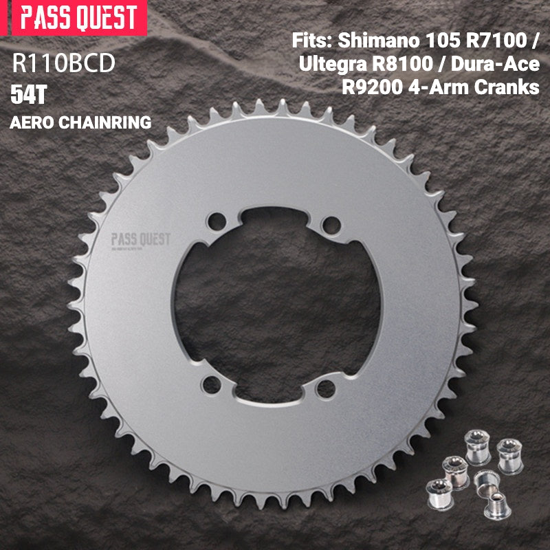 PASS QUEST 110BCD Narrow-Wide Chainring for Shimano R7100 / R8100 / R9200 | Full-Profile 44T–60T