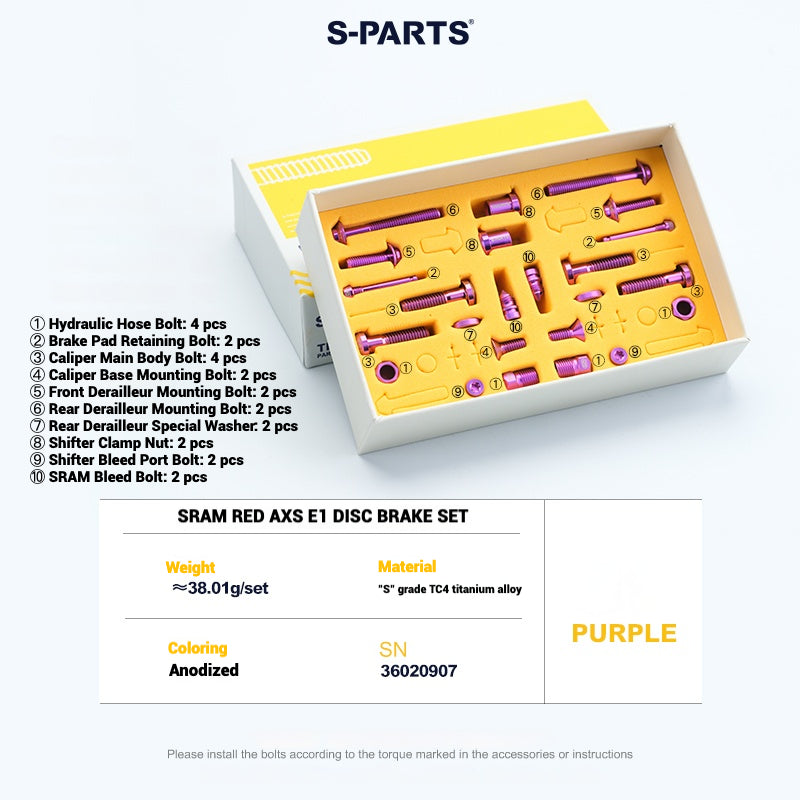 S-PARTS Road Bike Disc Brake Titanium Alloy Screw Set for SRAM RED Force Rival 12-speed AXS