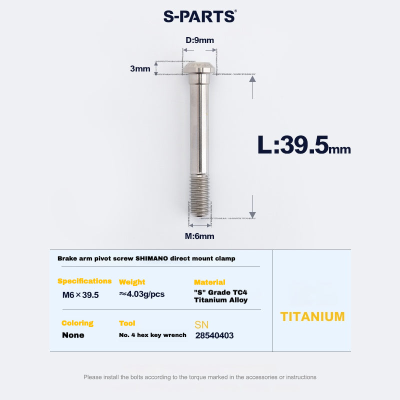 S-PARTS Titanium Brake Arm Pivot Screw for SHIMANO Direct-Mount C-Brake Calipers
