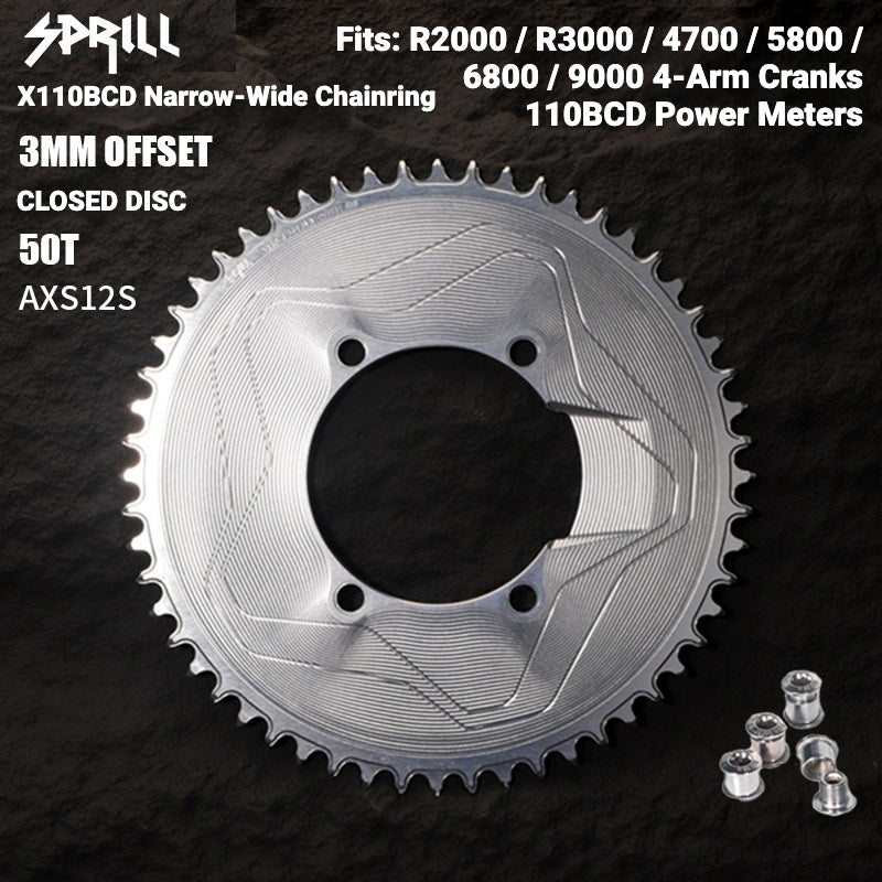 PASS QUEST SPRILL X110BCD 3mm Offset Narrow-Wide Chainring | SRAM AXS 12-Speed 7075