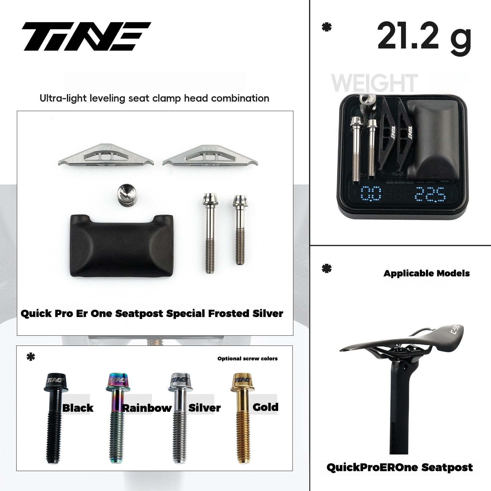 TiNE Ultra-Light Seatpost Clamp Yoke Kit for Quick Pro ER One / Quick AR One Titanium Saddle Clamp 22.5g