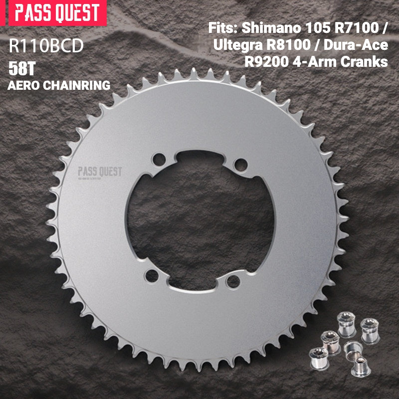 PASS QUEST 110BCD Narrow-Wide Chainring for Shimano R7100 / R8100 / R9200 | Full-Profile 44T–60T