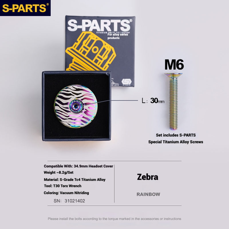 S-PARTS Titanium OD2 34.9 mm Laser Headset Cap｜CNC Machined｜Multiple Designs Available
