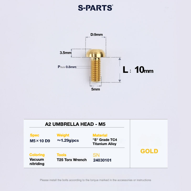 S-PARTS A2 Titanium Button Head Bolts M5 x 8–34mm