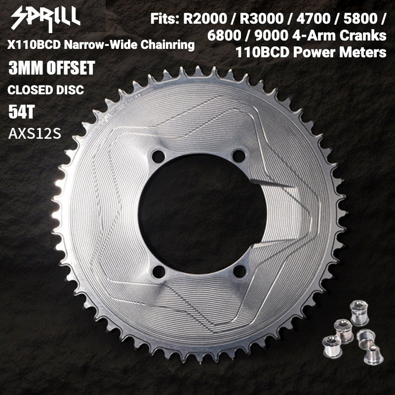PASS QUEST SPRILL X110BCD 3mm Offset Narrow-Wide Chainring | SRAM AXS 12-Speed 7075