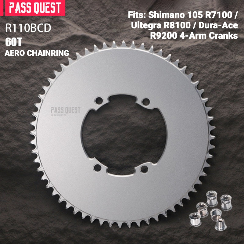 PASS QUEST 110BCD Narrow-Wide Chainring for Shimano R7100 / R8100 / R9200 | Full-Profile 44T–60T