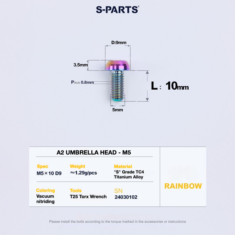S-PARTS A2 Titanium Button Head Bolts M5 x 8–34mm