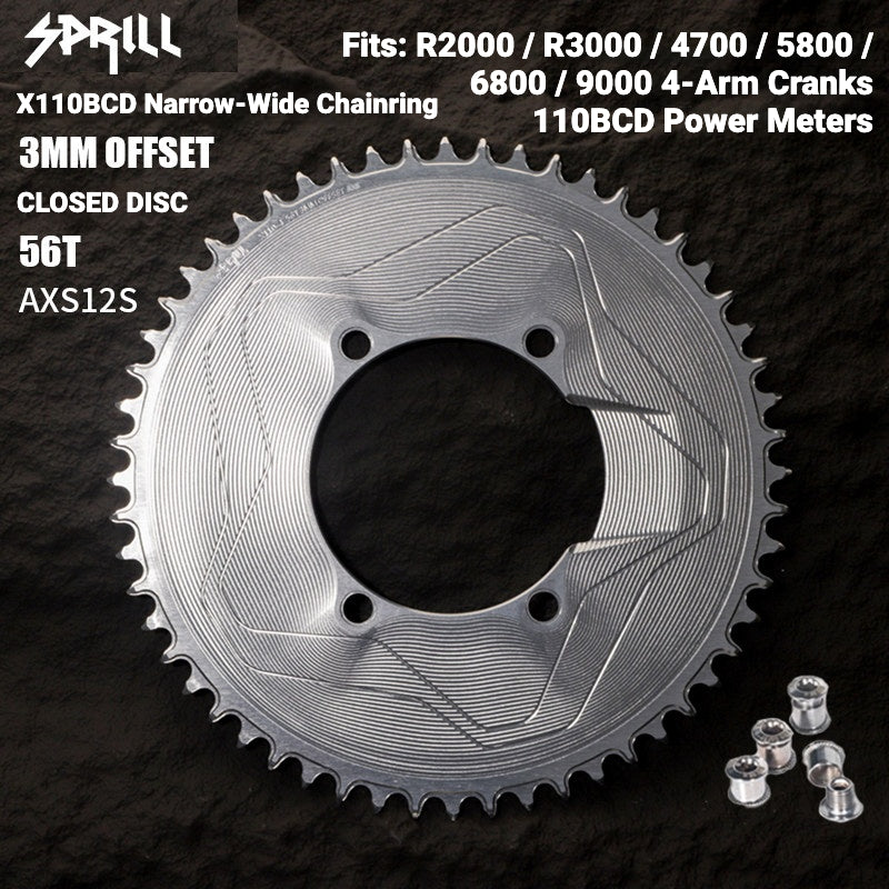 PASS QUEST SPRILL X110BCD 3mm Offset Narrow-Wide Chainring | SRAM AXS 12-Speed 7075