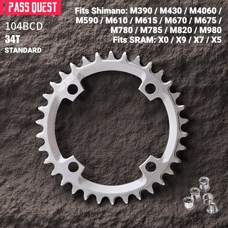 PASS QUEST 104BCD Narrow-Wide Chainring | Shimano XT M780 M610 1x MTB Chainring