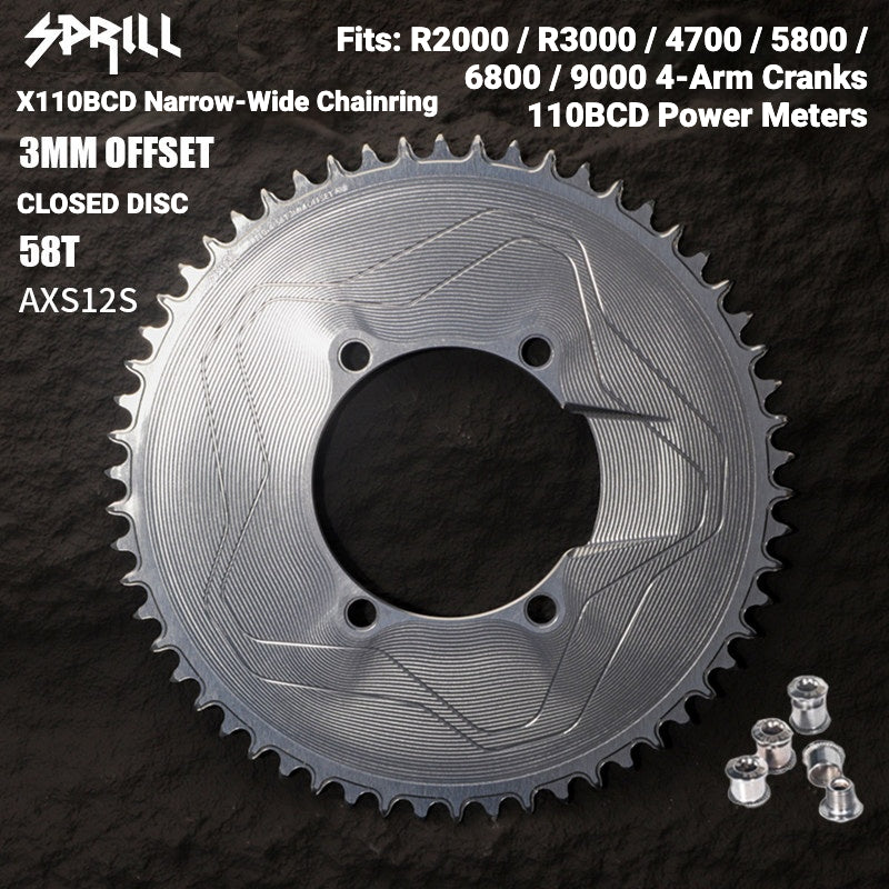 PASS QUEST SPRILL X110BCD 3mm Offset Narrow-Wide Chainring | SRAM AXS 12-Speed 7075