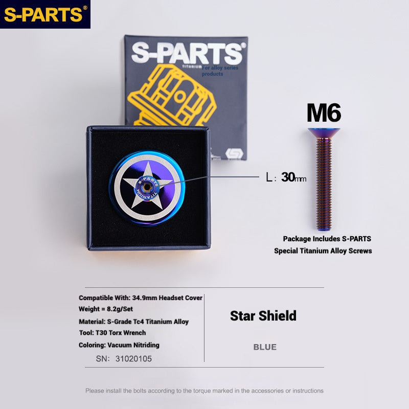 S-PARTS Titanium OD2 34.9 mm Laser Headset Cap｜CNC Machined｜Multiple Designs Available
