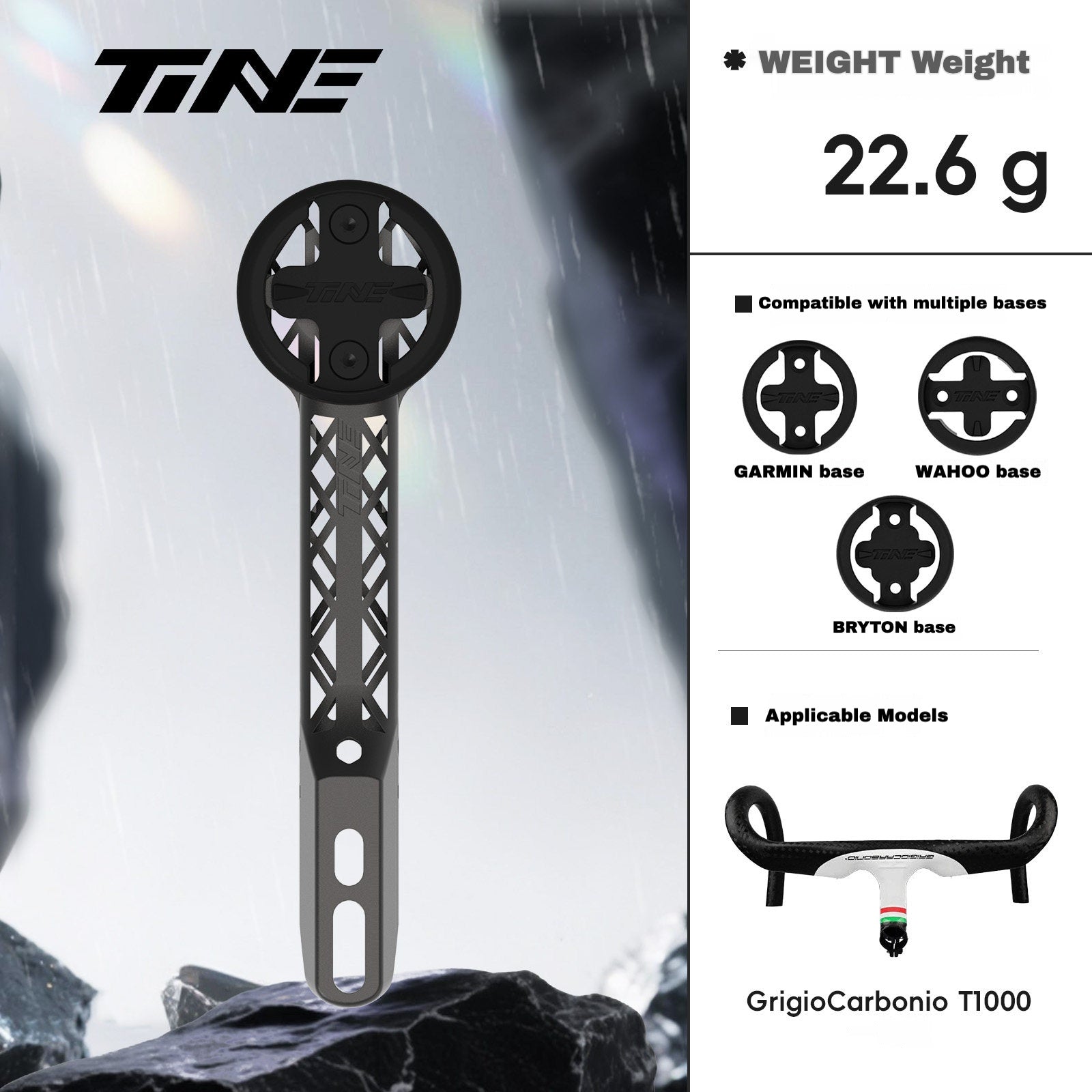 TiNE Titanium Computer Mount for GrigioCarbonio T1000 Integrated Handlebar | Garmin Wahoo Bryton GPS Mount