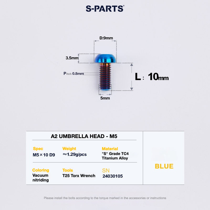 S-PARTS A2 Titanium Button Head Bolts M5 x 8–34mm