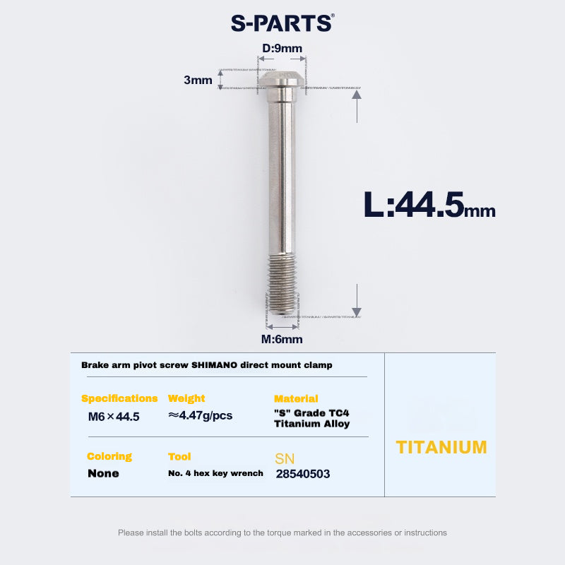 S-PARTS Titanium Brake Arm Pivot Screw for SHIMANO Direct-Mount C-Brake Calipers
