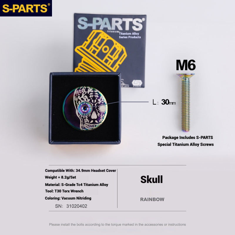 S-PARTS Titanium OD2 34.9 mm Laser Headset Cap｜CNC Machined｜Multiple Designs Available