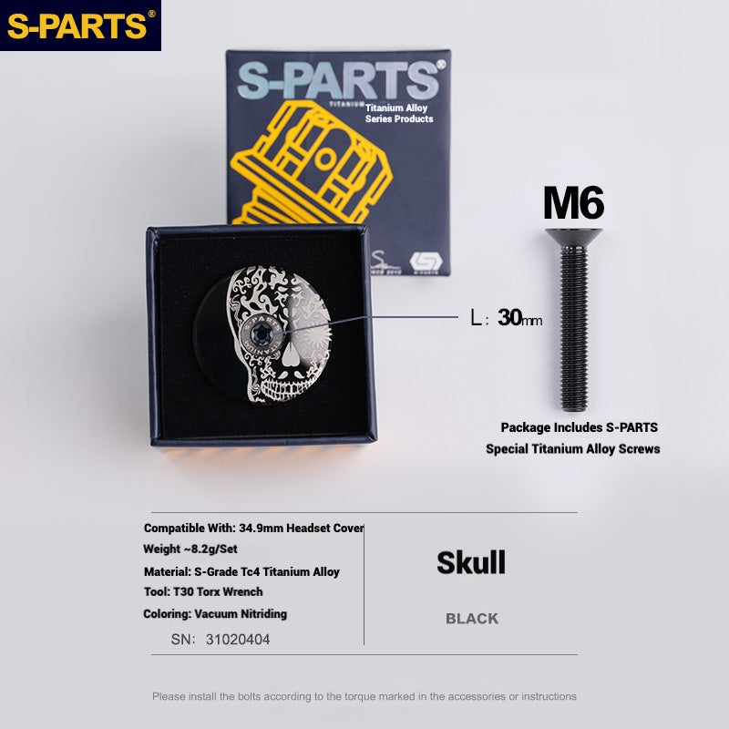 S-PARTS Titanium OD2 34.9 mm Laser Headset Cap｜CNC Machined｜Multiple Designs Available