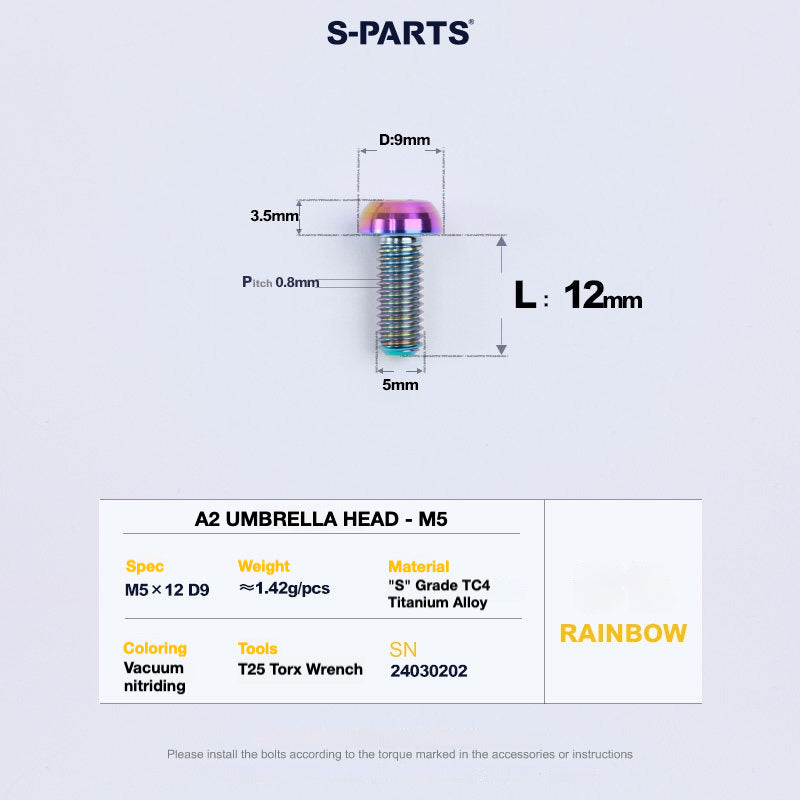 S-PARTS A2 Titanium Button Head Bolts M5 x 8–34mm