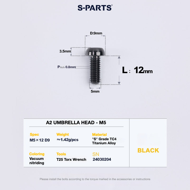 S-PARTS A2 Titanium Button Head Bolts M5 x 8–34mm