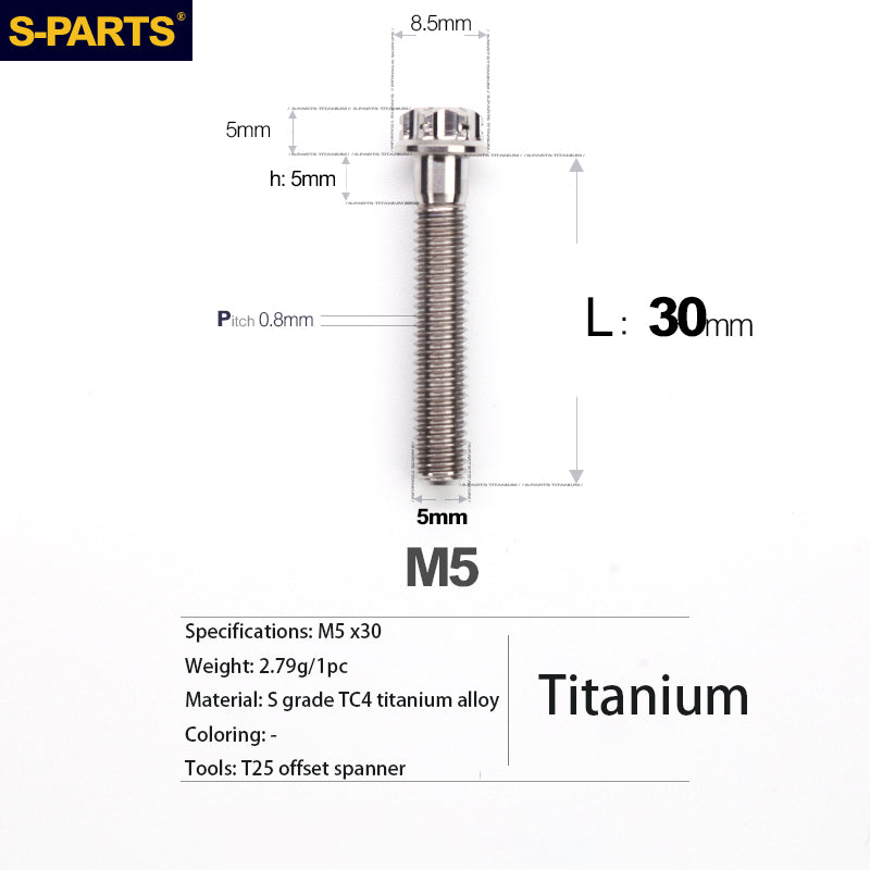 S-PARTS A3 Series M5 Titanium Alloy Screws Bolts Standard Parts Motorcycle Cars