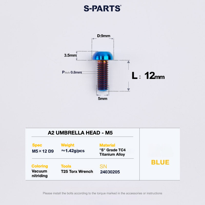 S-PARTS A2 Titanium Button Head Bolts M5 x 8–34mm