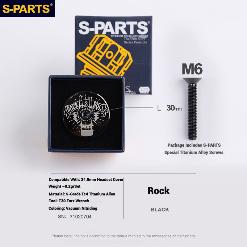 S-PARTS Titanium OD2 34.9 mm Laser Headset Cap｜CNC Machined｜Multiple Designs Available