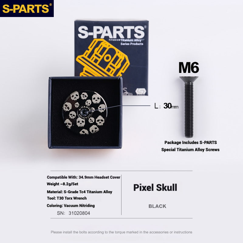 S-PARTS Titanium OD2 34.9 mm Laser Headset Cap｜CNC Machined｜Multiple Designs Available