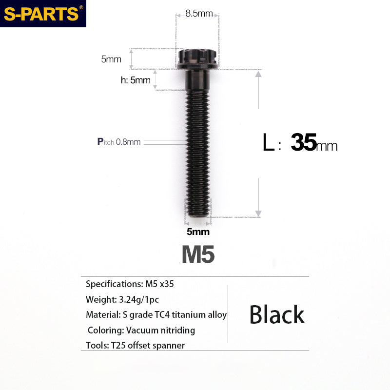 S-PARTS A3 Series M5 Titanium Alloy Screws Bolts Standard Parts Motorcycle Cars