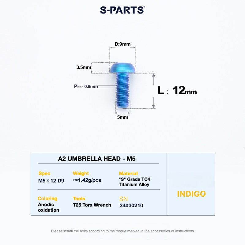 S-PARTS A2 Titanium Button Head Bolts M5 x 8–34mm