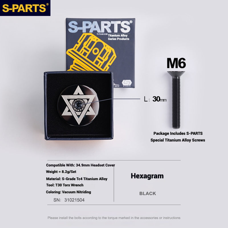 S-PARTS Titanium OD2 34.9 mm Laser Headset Cap｜CNC Machined｜Multiple Designs Available