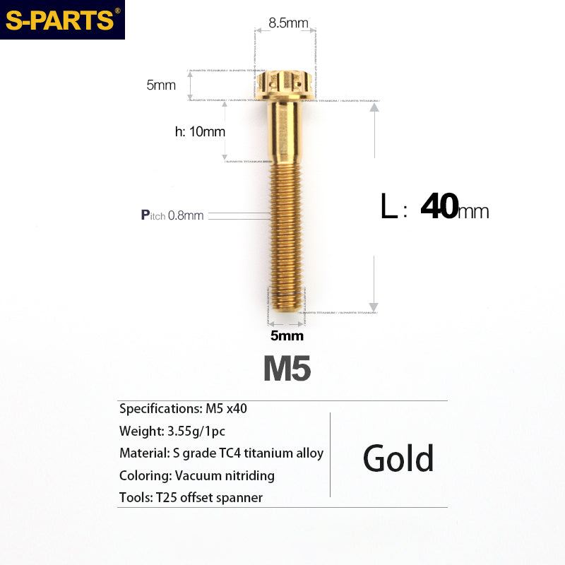 S-PARTS A3 Series M5 Titanium Alloy Screws Bolts Standard Parts Motorcycle Cars