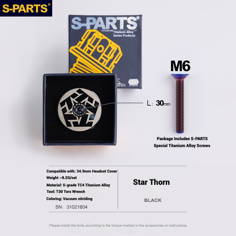 S-PARTS Titanium OD2 34.9 mm Laser Headset Cap｜CNC Machined｜Multiple Designs Available