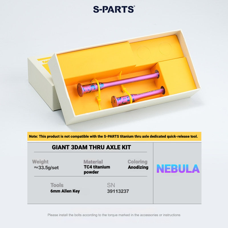 S-PARTS 3DAM Titanium Thru Axle Kit for Giant Road Bikes | Ultra-Light 3D Printed TC4 Axle