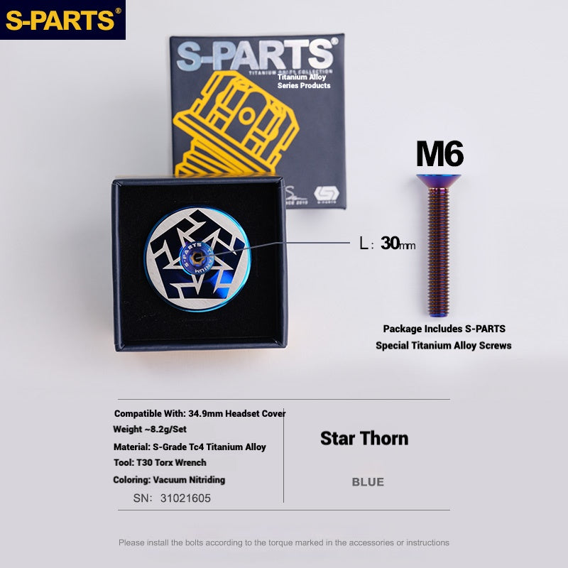 S-PARTS Titanium OD2 34.9 mm Laser Headset Cap｜CNC Machined｜Multiple Designs Available