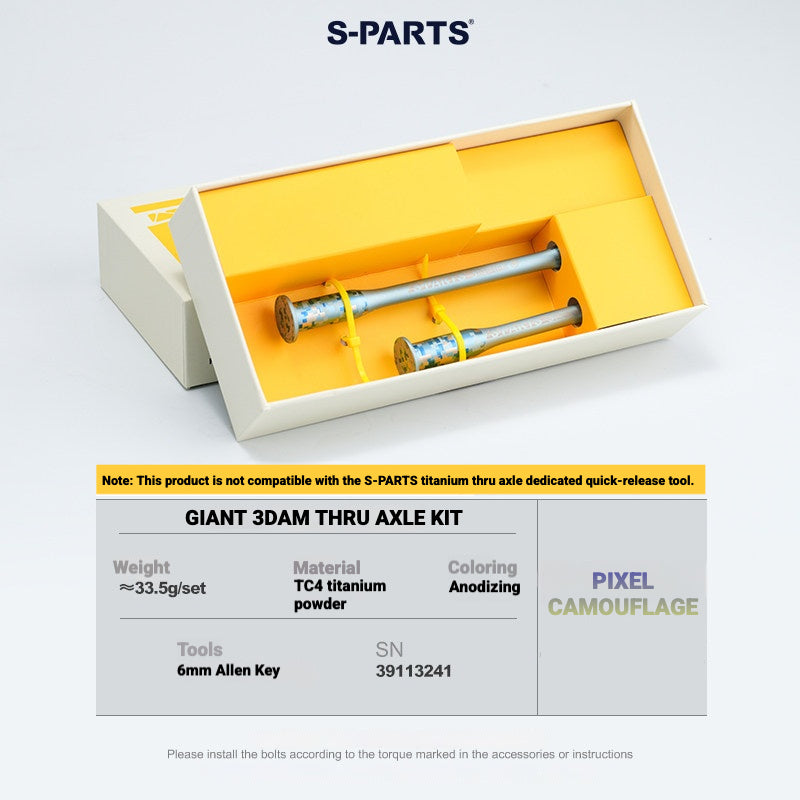 S-PARTS 3DAM Titanium Thru Axle Kit for Giant Road Bikes | Ultra-Light 3D Printed TC4 Axle