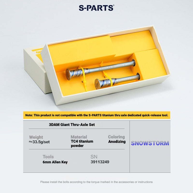 S-PARTS 3DAM Titanium Thru Axle Kit for Giant Road Bikes | Ultra-Light 3D Printed TC4 Axle