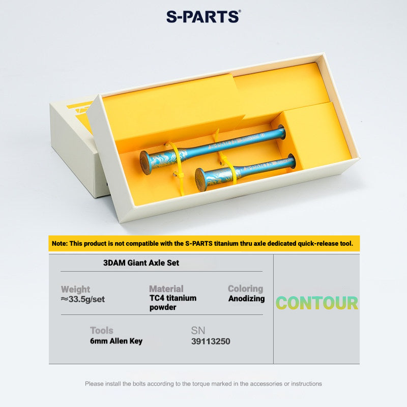S-PARTS 3DAM Titanium Thru Axle Kit for Giant Road Bikes | Ultra-Light 3D Printed TC4 Axle