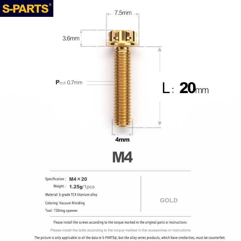 S-PARTS A3 Gold M4 Titanium Alloy Standard Parts Electric Vehicle Motorcycle Car Screw Bolt