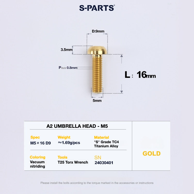S-PARTS A2 Titanium Button Head Bolts M5 x 8–34mm