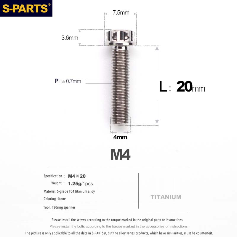 S-PARTS A3 Gold M4 Titanium Alloy Standard Parts Electric Vehicle Motorcycle Car Screw Bolt