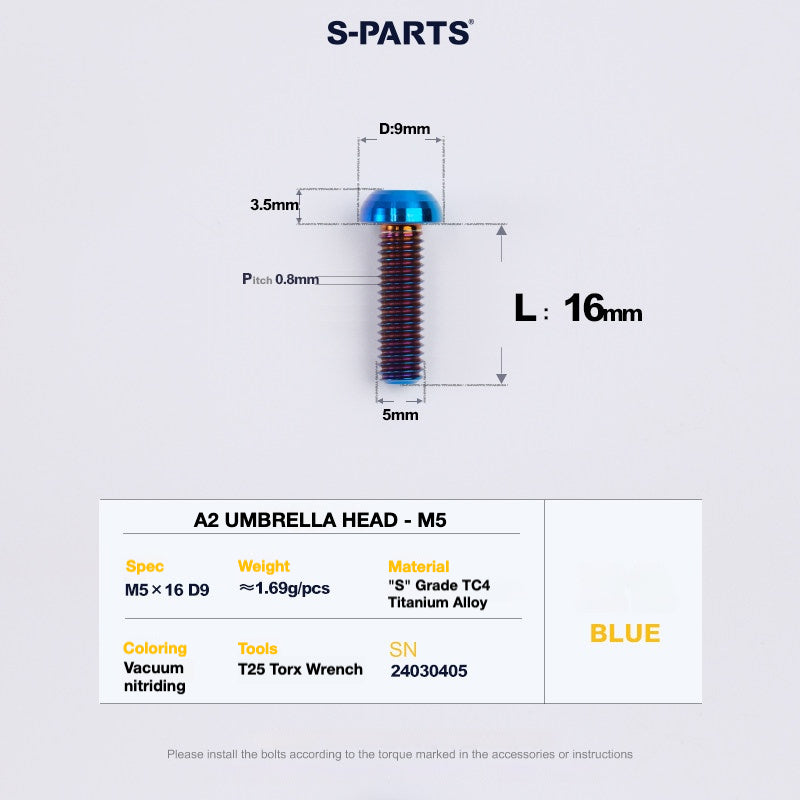 S-PARTS A2 Titanium Button Head Bolts M5 x 8–34mm