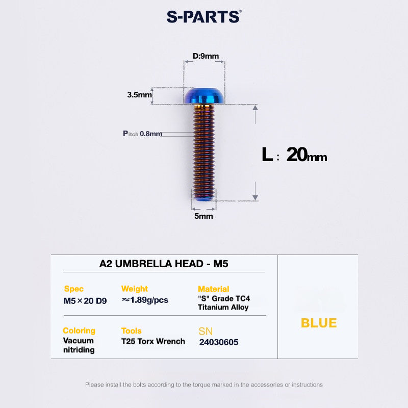 S-PARTS A2 Titanium Button Head Bolts M5 x 8–34mm