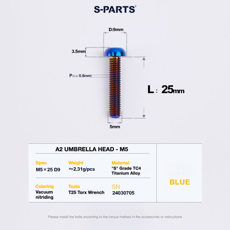 S-PARTS A2 Titanium Button Head Bolts M5 x 8–34mm
