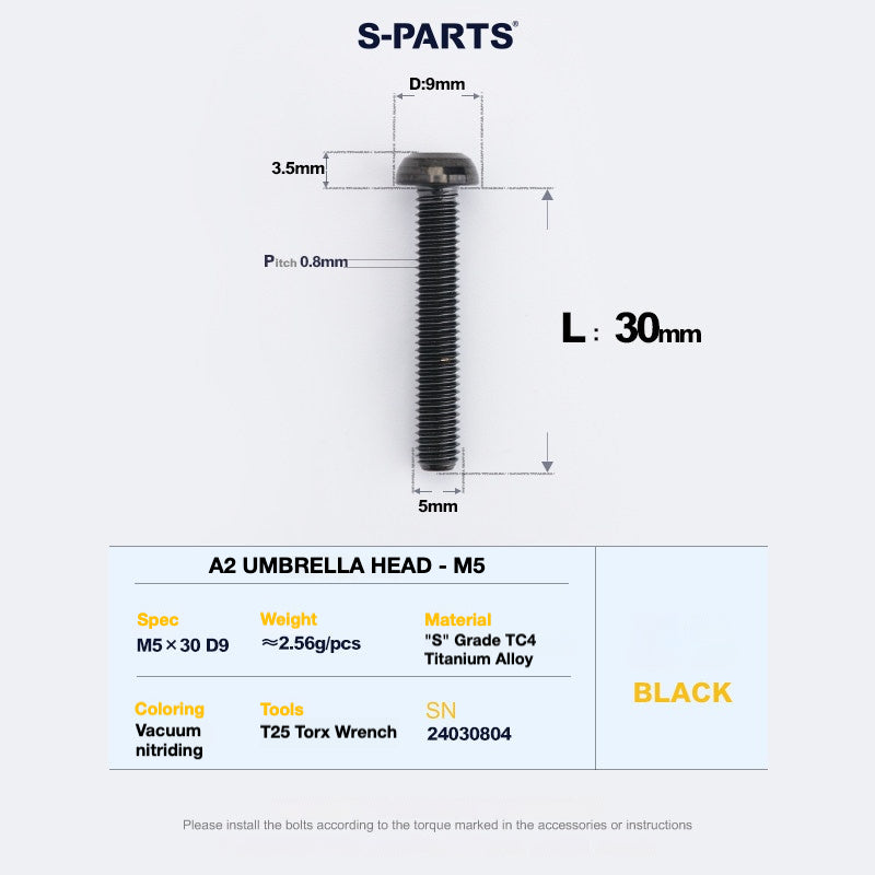 S-PARTS A2 Titanium Button Head Bolts M5 x 8–34mm