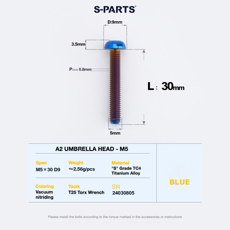 S-PARTS A2 Titanium Button Head Bolts M5 x 8–34mm
