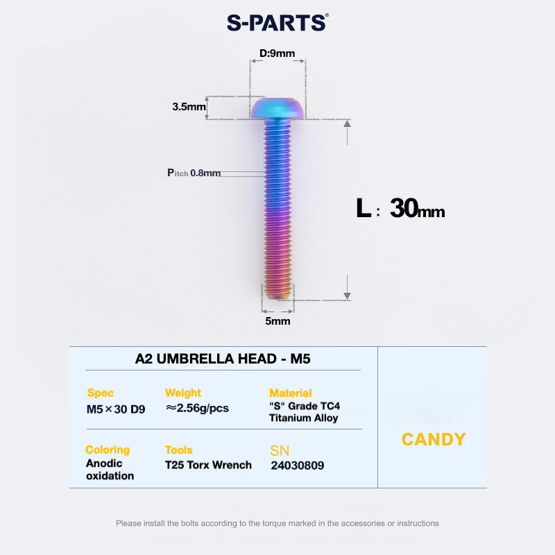 S-PARTS A2 Titanium Button Head Bolts M5 x 8–34mm