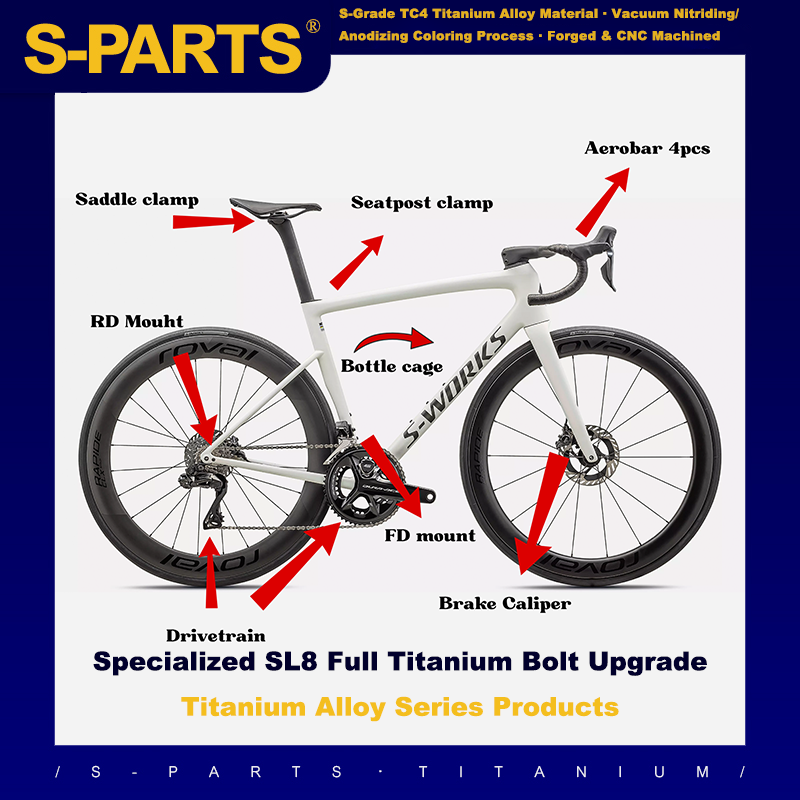 Actualización de titanio S-Parts para Tarmac SL8/Specialized Sworks Shimano Dura Ace SRAM RED AXS/R9270 R9250 Di2 Force Project BLACK LTD/ SD Worx Tornillo Perno Tuerca